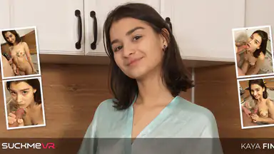 Slutty Kaya Finch shows her blowjob skills in kitchen