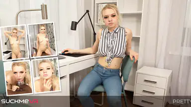 Pretty Di sucks a hard cock on her knees