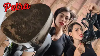 Petra wants slave to lick the dirty soles of her stilettos
