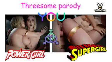 Threesome with Supergirl and Power Girl Dc Comics Parody Ffm 3D Cgi Render
