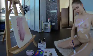 Romantic Evelina Painting a Canvas and Her Naked Body Creative Erotic Art